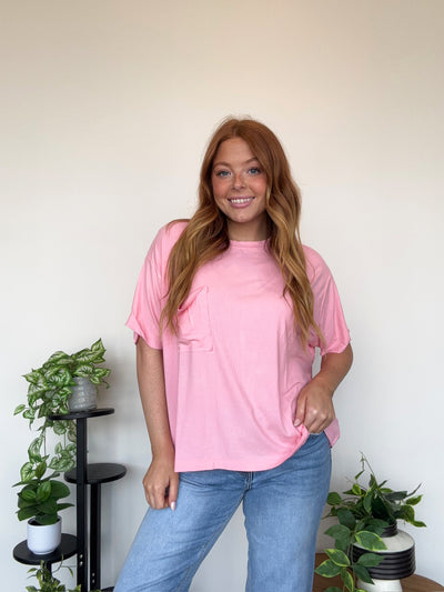 LLB EXCLUSIVE: Easy Days Pocket Tee- Bubblegum-100 - TOPS - SHORT SLEEVE/SLEEVELESS-LEATHER & LACE-[option4]-[option5]-[option6]-Leather & Lace Boutique Shop