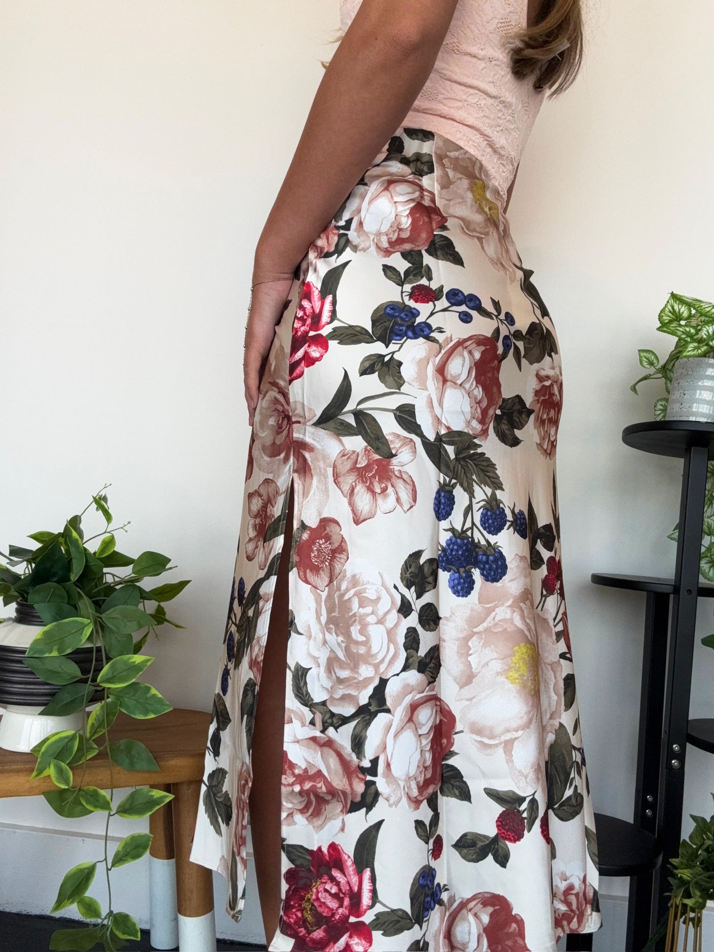 Vintage Floral Midi Skirt-160 - BOTTOMS - OTHER-SKIES ARE BLUE-[option4]-[option5]-[option6]-Leather & Lace Boutique Shop