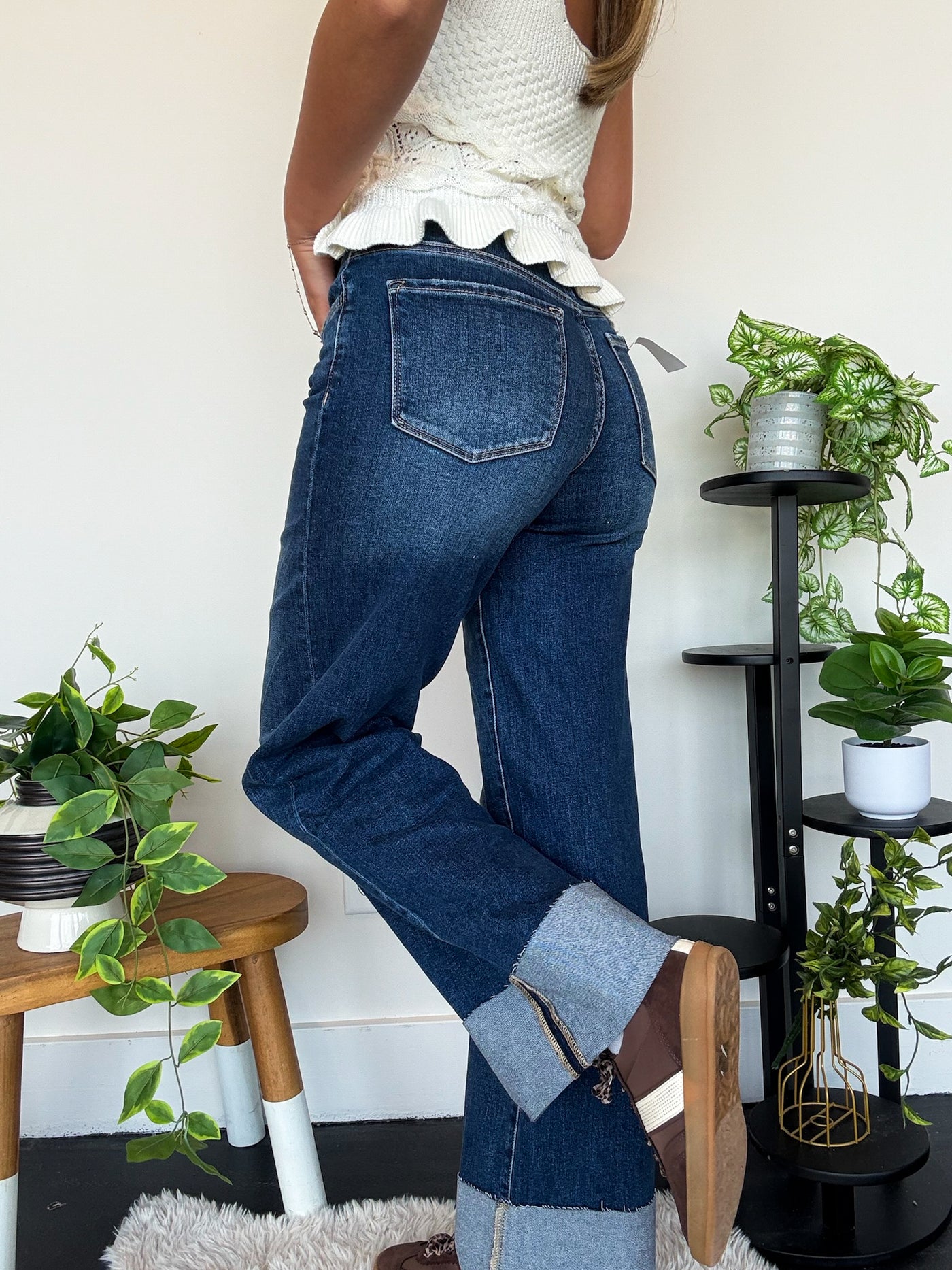 Dark Wash High Cuff Denim-150 - BOTTOMS - DENIM-LOVERET-[option4]-[option5]-[option6]-Leather & Lace Boutique Shop