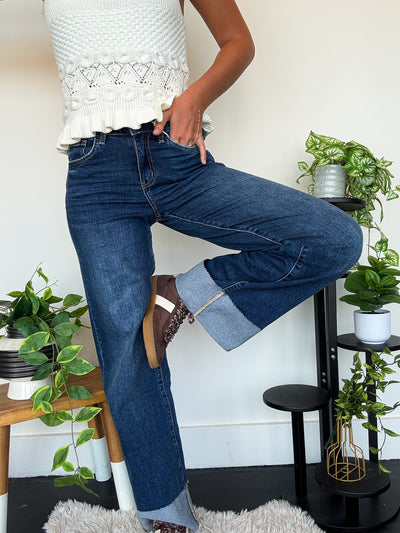 Dark Wash High Cuff Denim-150 - BOTTOMS - DENIM-LOVERET-[option4]-[option5]-[option6]-Leather & Lace Boutique Shop