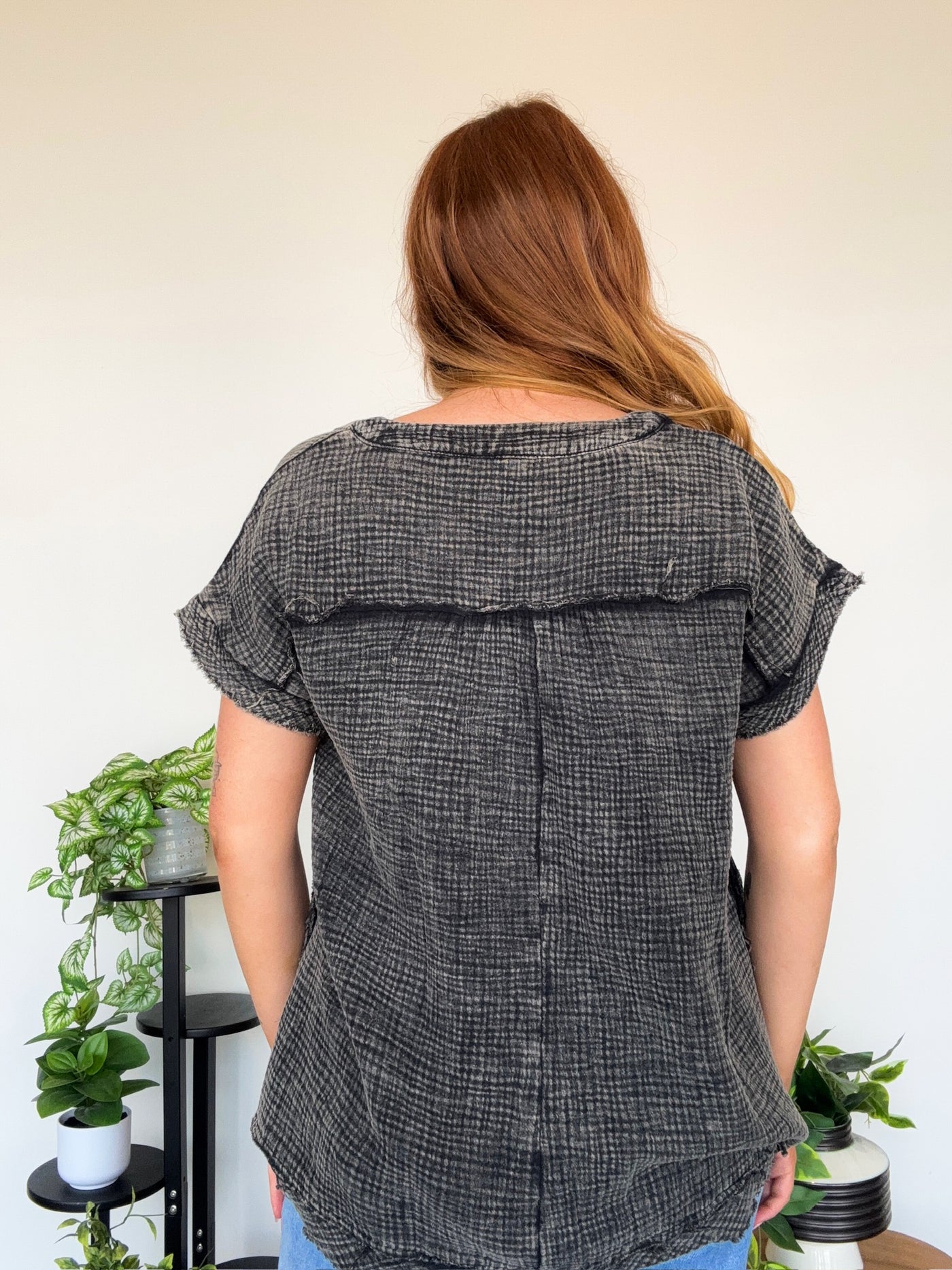 LLB EXCLUSIVE: Gathered Gauze Tunic- Ash Black-100 - TOPS - SHORT SLEEVE/SLEEVELESS-LEATHER & LACE-[option4]-[option5]-[option6]-Leather & Lace Boutique Shop