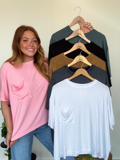 LLB EXCLUSIVE: Easy Days Pocket Tee- Bubblegum-100 - TOPS - SHORT SLEEVE/SLEEVELESS-LEATHER & LACE-[option4]-[option5]-[option6]-Leather & Lace Boutique Shop