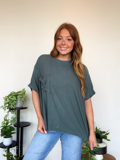 LLB EXCLUSIVE: Easy Days Pocket Tee- Sage-100 - TOPS - SHORT SLEEVE/SLEEVELESS-LEATHER & LACE-[option4]-[option5]-[option6]-Leather & Lace Boutique Shop