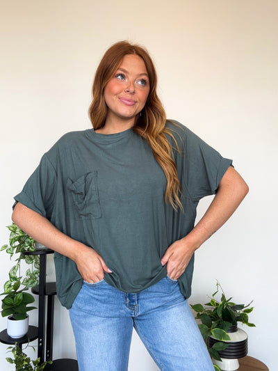 LLB EXCLUSIVE: Easy Days Pocket Tee- Sage-100 - TOPS - SHORT SLEEVE/SLEEVELESS-LEATHER & LACE-[option4]-[option5]-[option6]-Leather & Lace Boutique Shop