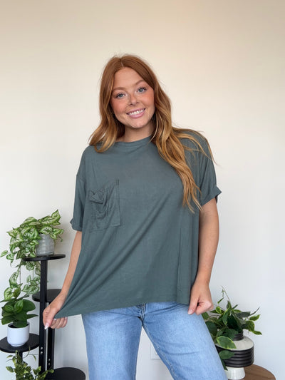 LLB EXCLUSIVE: Easy Days Pocket Tee- Sage-100 - TOPS - SHORT SLEEVE/SLEEVELESS-LEATHER & LACE-[option4]-[option5]-[option6]-Leather & Lace Boutique Shop