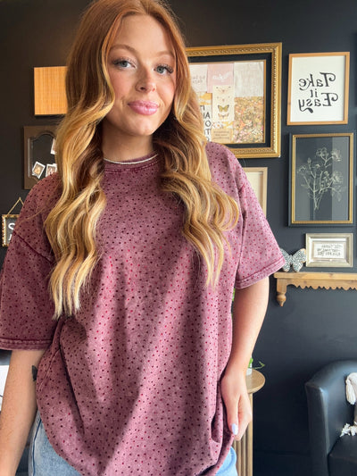 Mineral Wash Rhinestone Tee-100 - TOPS - SHORT SLEEVE/SLEEVELESS-GALITA-[option4]-[option5]-[option6]-Leather & Lace Boutique Shop