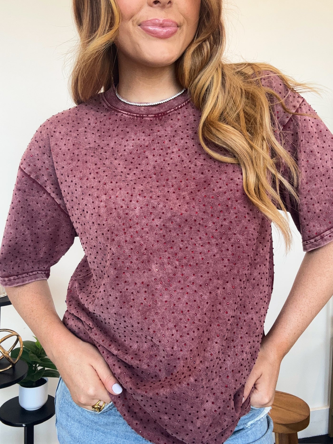 Mineral Wash Rhinestone Tee-100 - TOPS - SHORT SLEEVE/SLEEVELESS-GALITA-[option4]-[option5]-[option6]-Leather & Lace Boutique Shop