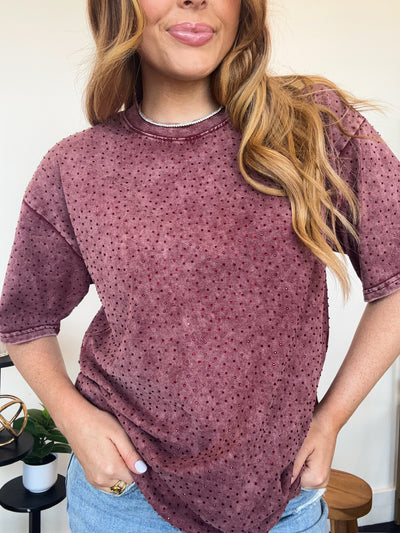 Mineral Wash Rhinestone Tee-100 - TOPS - SHORT SLEEVE/SLEEVELESS-GALITA-[option4]-[option5]-[option6]-Leather & Lace Boutique Shop