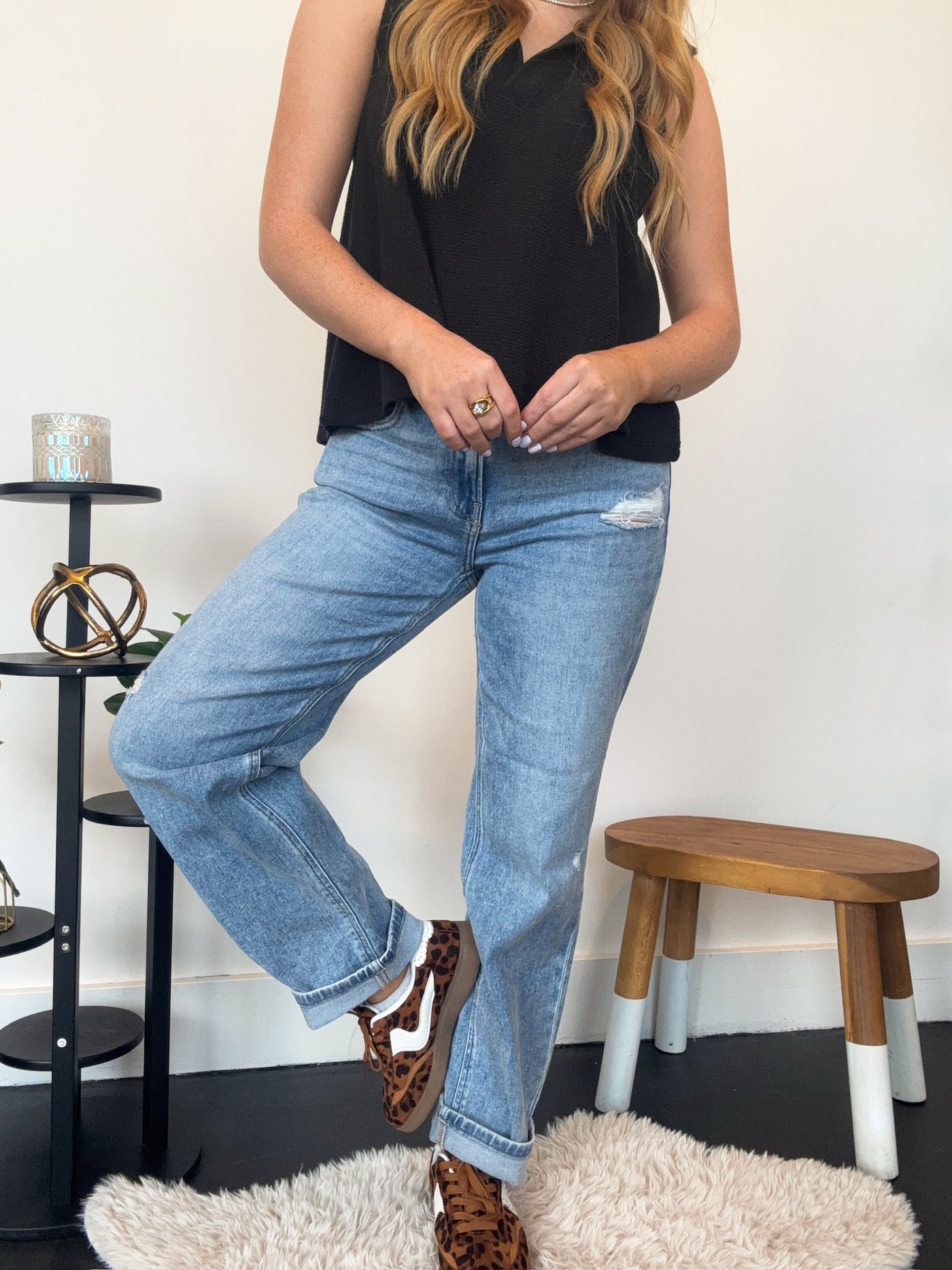 Ankle Cuff Boyfriend Denim-150 - BOTTOMS - DENIM-RISEN-[option4]-[option5]-[option6]-Leather & Lace Boutique Shop