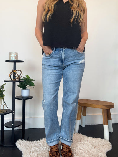 Ankle Cuff Boyfriend Denim-150 - BOTTOMS - DENIM-RISEN-[option4]-[option5]-[option6]-Leather & Lace Boutique Shop