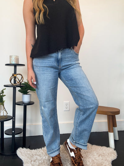 Ankle Cuff Boyfriend Denim-150 - BOTTOMS - DENIM-RISEN-[option4]-[option5]-[option6]-Leather & Lace Boutique Shop