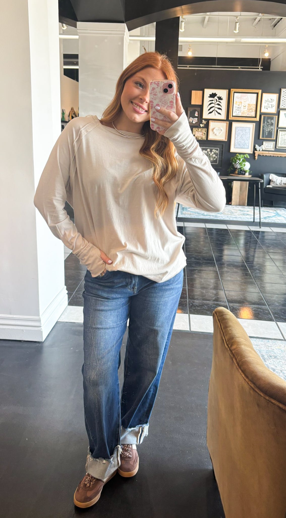 Cotton Raglan Long Sleeve Top- Sand Beige-110 - TOPS - LONG SLEEVE-LEATHER & LACE-[option4]-[option5]-[option6]-Leather & Lace Boutique Shop