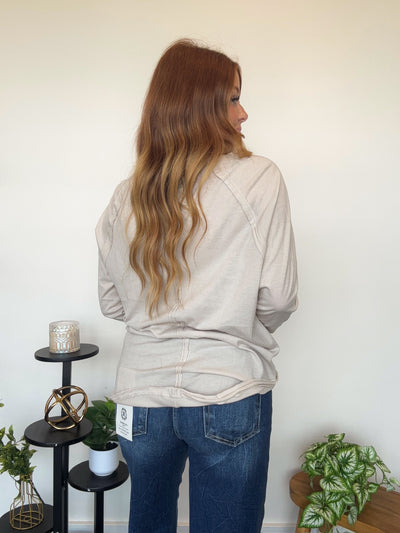 Cotton Raglan Long Sleeve Top- Sand Beige-110 - TOPS - LONG SLEEVE-LEATHER & LACE-[option4]-[option5]-[option6]-Leather & Lace Boutique Shop