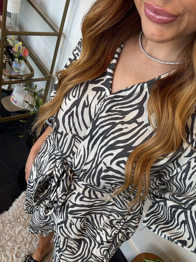 Zebra Print Collared Romper-170 - ROMPERS-KLESIS-[option4]-[option5]-[option6]-Leather & Lace Boutique Shop