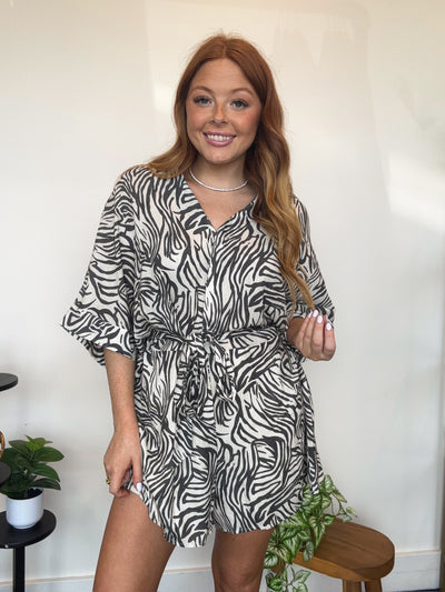 Zebra Print Collared Romper-170 - ROMPERS-KLESIS-[option4]-[option5]-[option6]-Leather & Lace Boutique Shop