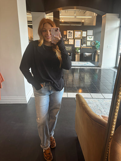 Cotton Raglan Long Sleeve Top- Black-110 - TOPS - LONG SLEEVE-LEATHER & LACE-[option4]-[option5]-[option6]-Leather & Lace Boutique Shop