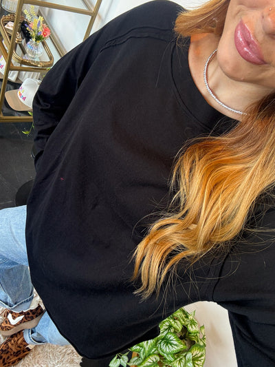 Cotton Raglan Long Sleeve Top- Black-110 - TOPS - LONG SLEEVE-LEATHER & LACE-[option4]-[option5]-[option6]-Leather & Lace Boutique Shop