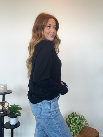 Cotton Raglan Long Sleeve Top- Black-110 - TOPS - LONG SLEEVE-LEATHER & LACE-[option4]-[option5]-[option6]-Leather & Lace Boutique Shop