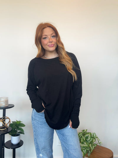 Cotton Raglan Long Sleeve Top- Black-110 - TOPS - LONG SLEEVE-LEATHER & LACE-[option4]-[option5]-[option6]-Leather & Lace Boutique Shop