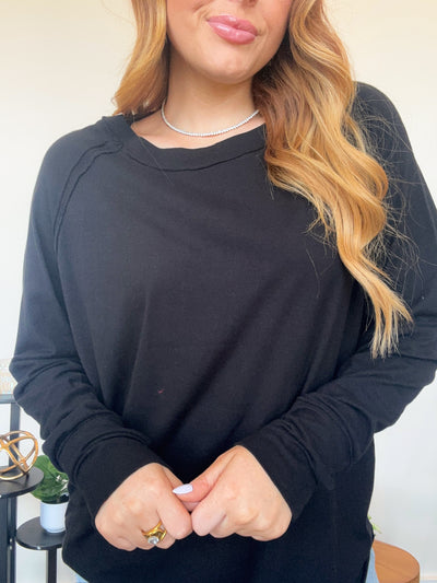 Cotton Raglan Long Sleeve Top- Black-110 - TOPS - LONG SLEEVE-LEATHER & LACE-[option4]-[option5]-[option6]-Leather & Lace Boutique Shop