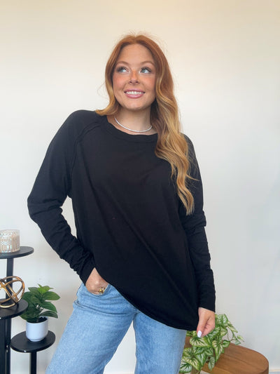 Cotton Raglan Long Sleeve Top- Black-110 - TOPS - LONG SLEEVE-LEATHER & LACE-[option4]-[option5]-[option6]-Leather & Lace Boutique Shop