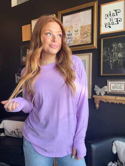Cotton Raglan Long Sleeve Top- Lavender-110 - TOPS - LONG SLEEVE-LEATHER & LACE-[option4]-[option5]-[option6]-Leather & Lace Boutique Shop