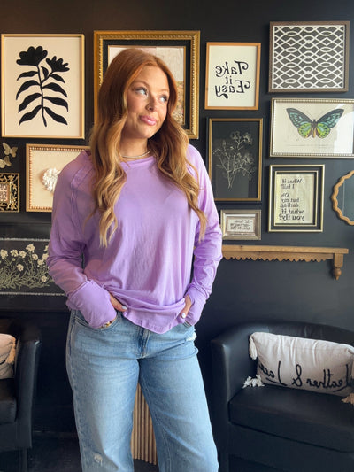 Cotton Raglan Long Sleeve Top- Lavender-110 - TOPS - LONG SLEEVE-LEATHER & LACE-[option4]-[option5]-[option6]-Leather & Lace Boutique Shop