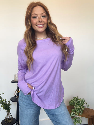 Cotton Raglan Long Sleeve Top- Lavender-110 - TOPS - LONG SLEEVE-LEATHER & LACE-[option4]-[option5]-[option6]-Leather & Lace Boutique Shop