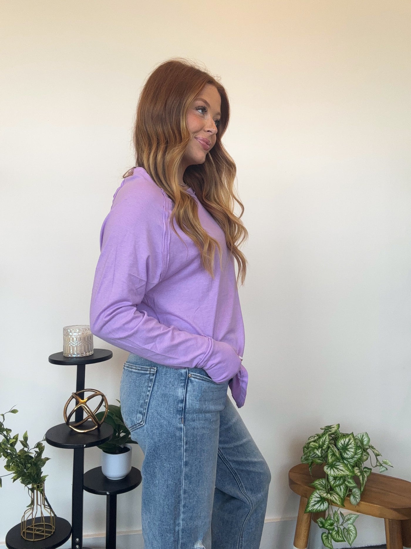 Cotton Raglan Long Sleeve Top- Lavender-110 - TOPS - LONG SLEEVE-LEATHER & LACE-[option4]-[option5]-[option6]-Leather & Lace Boutique Shop