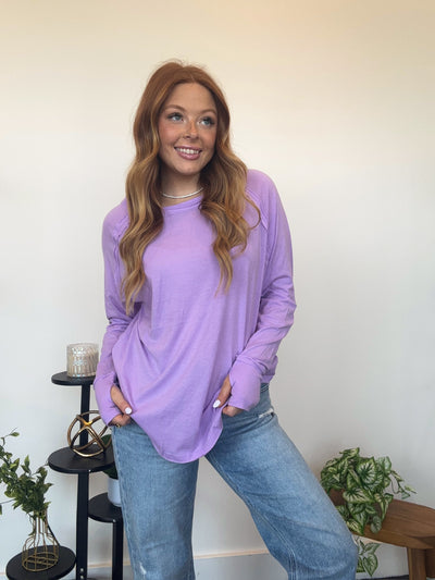 Cotton Raglan Long Sleeve Top- Lavender-110 - TOPS - LONG SLEEVE-LEATHER & LACE-[option4]-[option5]-[option6]-Leather & Lace Boutique Shop
