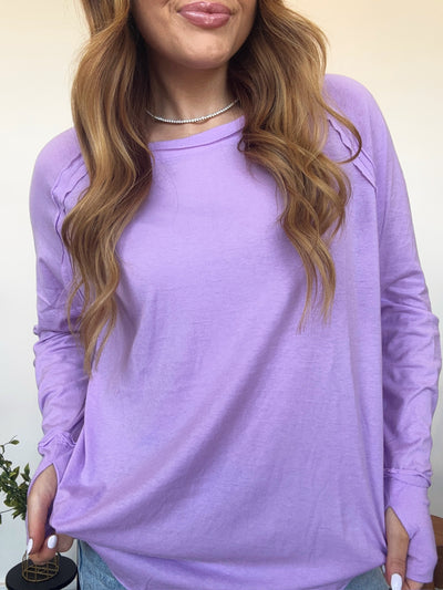 Cotton Raglan Long Sleeve Top- Lavender-110 - TOPS - LONG SLEEVE-LEATHER & LACE-[option4]-[option5]-[option6]-Leather & Lace Boutique Shop
