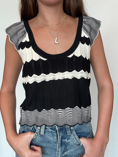 Scalloped Pointelle Knit Top-100 - TOPS - SHORT SLEEVE/SLEEVELESS-STRUT AND BOLT-[option4]-[option5]-[option6]-Leather & Lace Boutique Shop