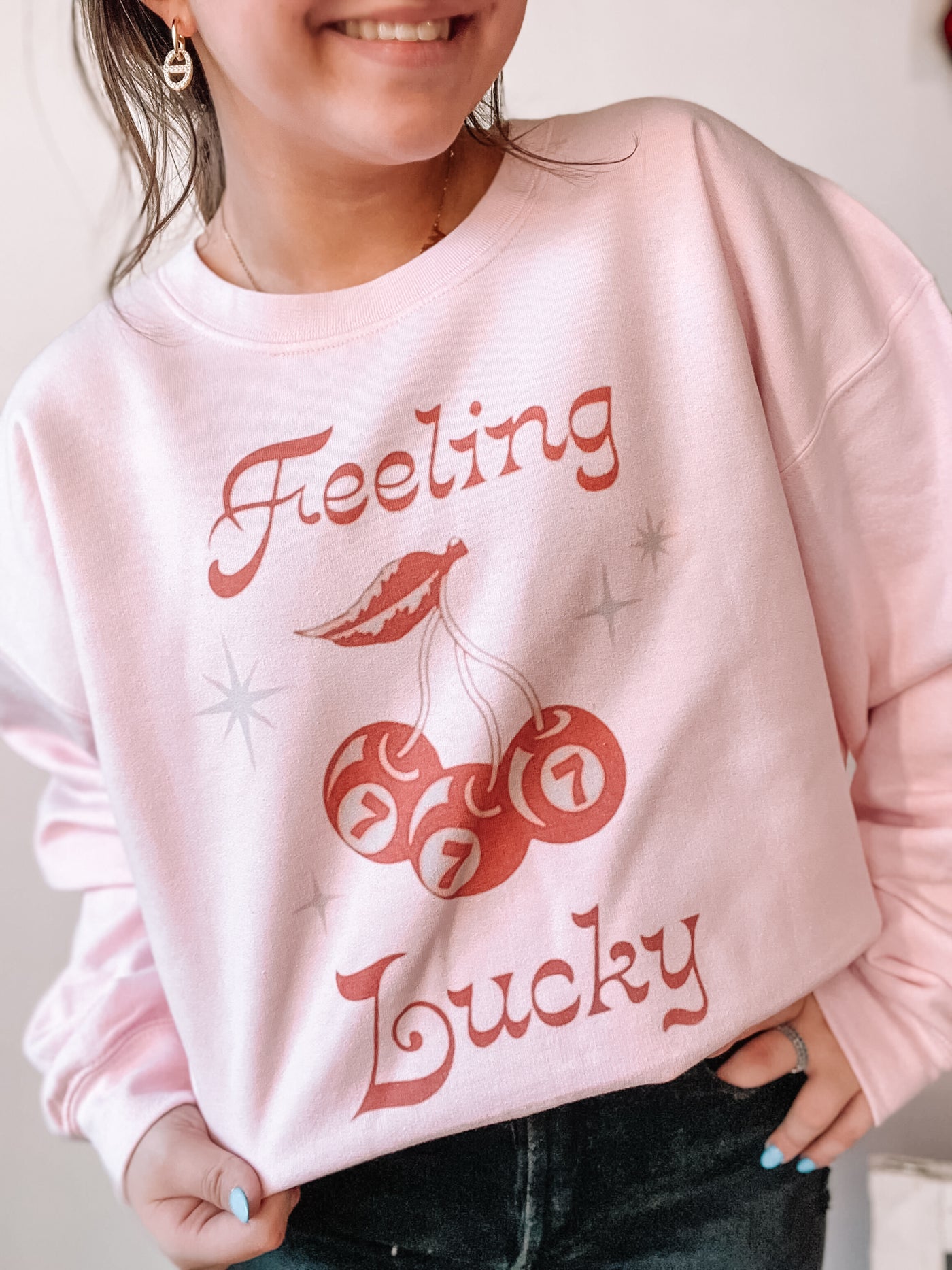 Feeling Lucky Graphic Sweatshirt-135 - DEMAND GRAPHIC-LEATHER & LACE-[option4]-[option5]-[option6]-Leather & Lace Boutique Shop