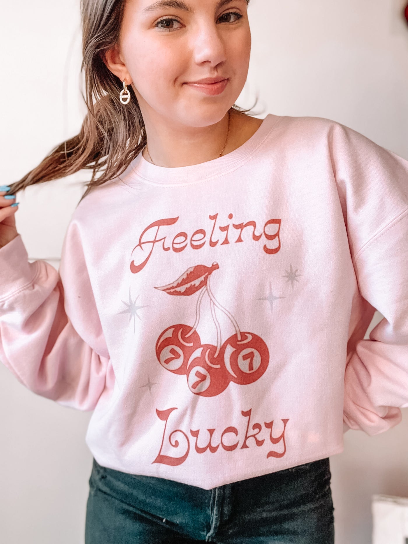 Feeling Lucky Graphic Sweatshirt-135 - DEMAND GRAPHIC-LEATHER & LACE-[option4]-[option5]-[option6]-Leather & Lace Boutique Shop