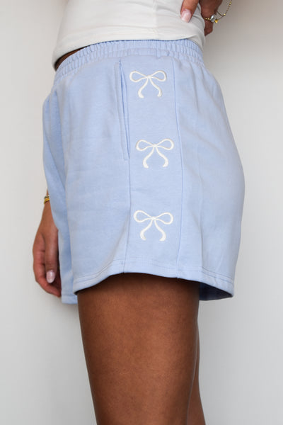 Bow Embroidered Lounge Shorts- Blue-160 - BOTTOMS - OTHER-MAIN STRIP-[option4]-[option5]-[option6]-Leather & Lace Boutique Shop