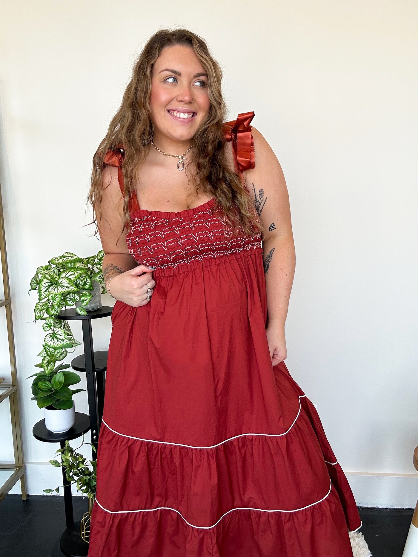 Poplin Smocked Midi Dress-170 - DRESSES-FANTASTIC FAWN-[option4]-[option5]-[option6]-Leather & Lace Boutique Shop