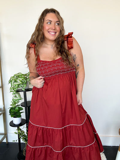 Poplin Smocked Midi Dress-170 - DRESSES-FANTASTIC FAWN-[option4]-[option5]-[option6]-Leather & Lace Boutique Shop