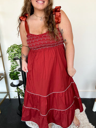 Poplin Smocked Midi Dress-170 - DRESSES-FANTASTIC FAWN-[option4]-[option5]-[option6]-Leather & Lace Boutique Shop