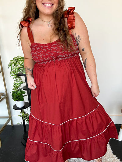 Poplin Smocked Midi Dress-170 - DRESSES-FANTASTIC FAWN-[option4]-[option5]-[option6]-Leather & Lace Boutique Shop