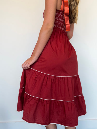 Poplin Smocked Midi Dress-170 - DRESSES-FANTASTIC FAWN-[option4]-[option5]-[option6]-Leather & Lace Boutique Shop