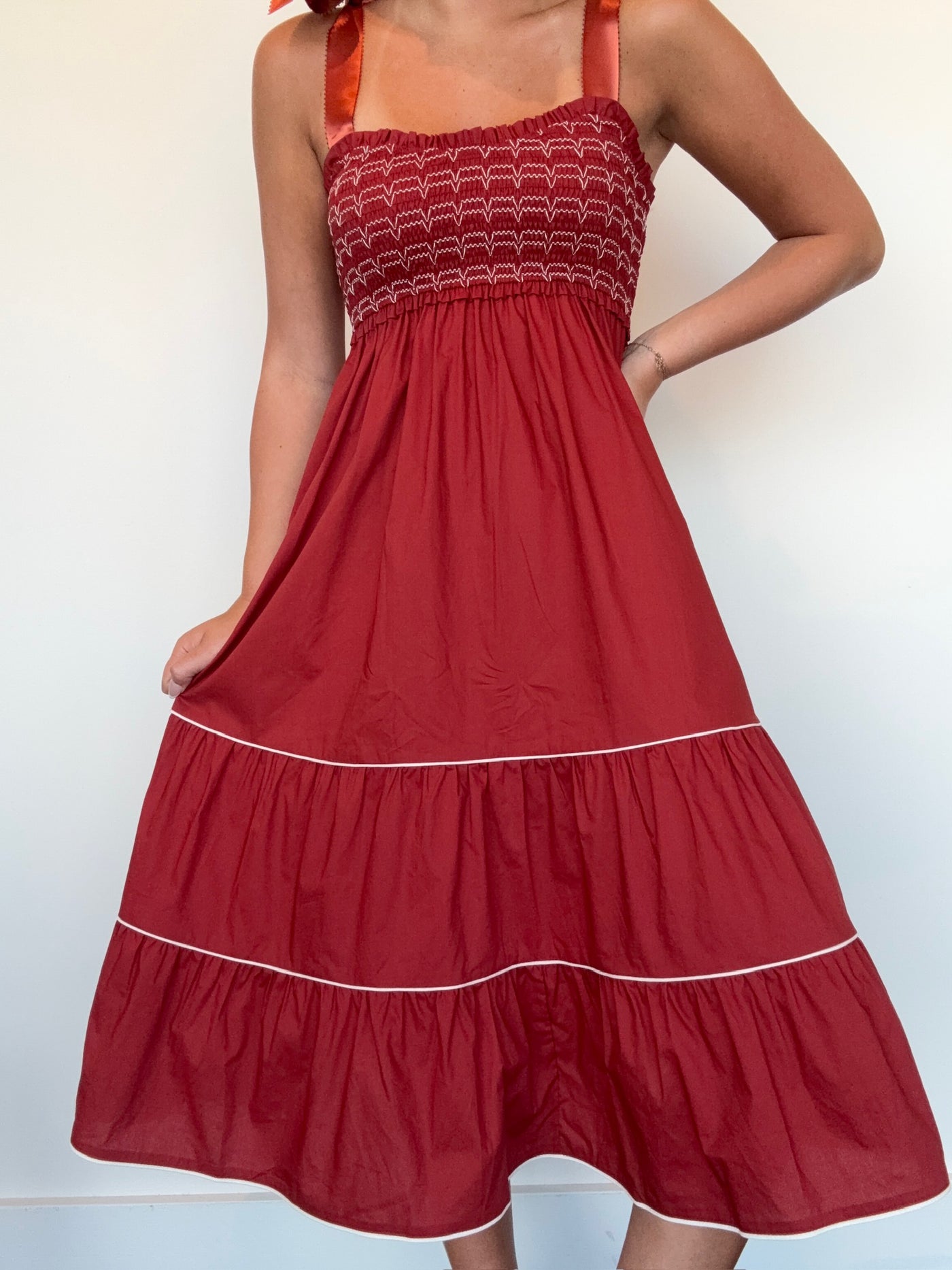 Poplin Smocked Midi Dress-170 - DRESSES-FANTASTIC FAWN-[option4]-[option5]-[option6]-Leather & Lace Boutique Shop