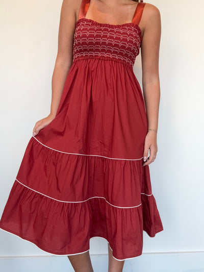Poplin Smocked Midi Dress-170 - DRESSES-FANTASTIC FAWN-[option4]-[option5]-[option6]-Leather & Lace Boutique Shop
