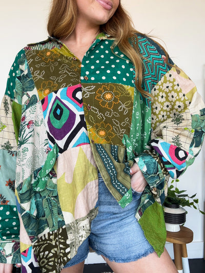 Patchwork Sunrise Top-110 - TOPS - LONG SLEEVE-JADED GYPSY-[option4]-[option5]-[option6]-Leather & Lace Boutique Shop