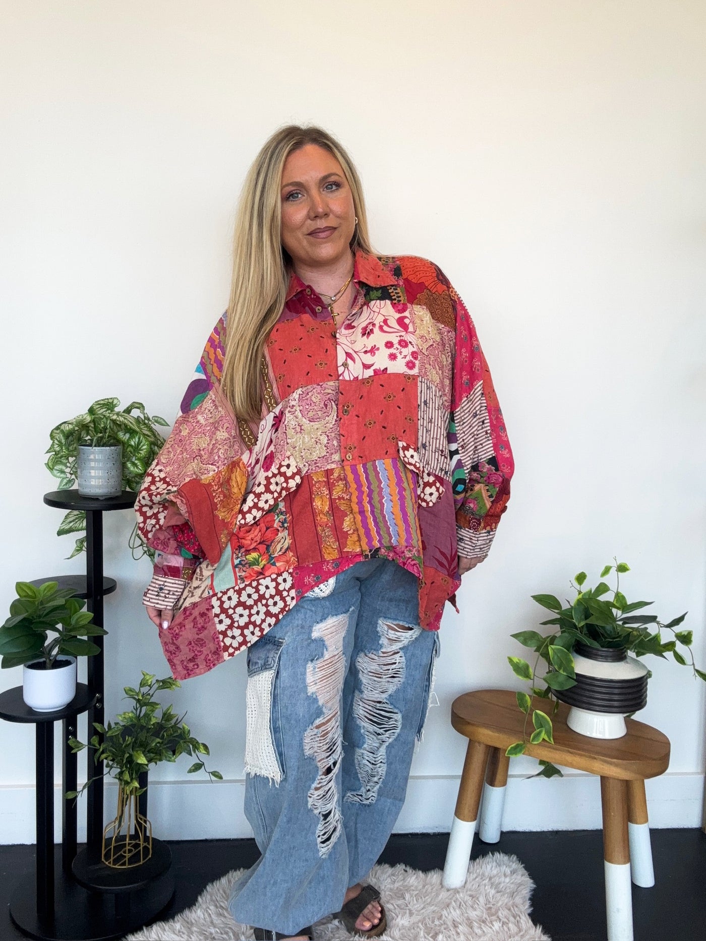 Patchwork Sunrise Top-110 - TOPS - LONG SLEEVE-JADED GYPSY-[option4]-[option5]-[option6]-Leather & Lace Boutique Shop