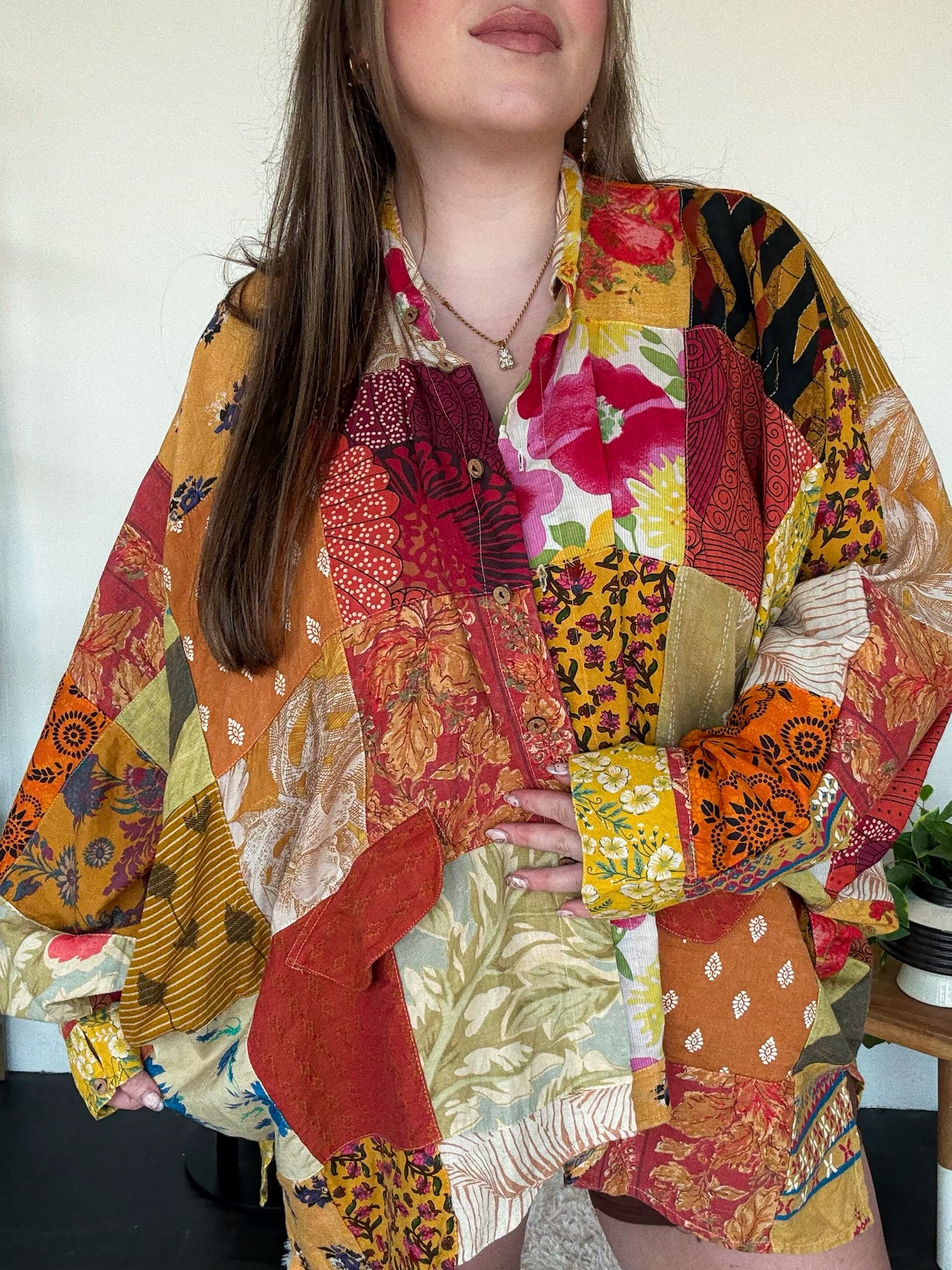 Patchwork Sunrise Top-110 - TOPS - LONG SLEEVE-JADED GYPSY-[option4]-[option5]-[option6]-Leather & Lace Boutique Shop