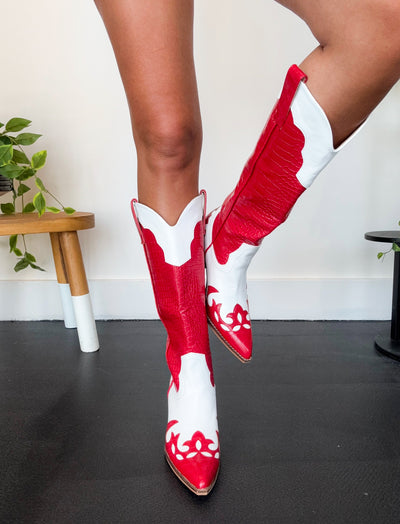 Ivory & Red Cowgirl Boots-180 - SHOES-JELLY-[option4]-[option5]-[option6]-Leather & Lace Boutique Shop