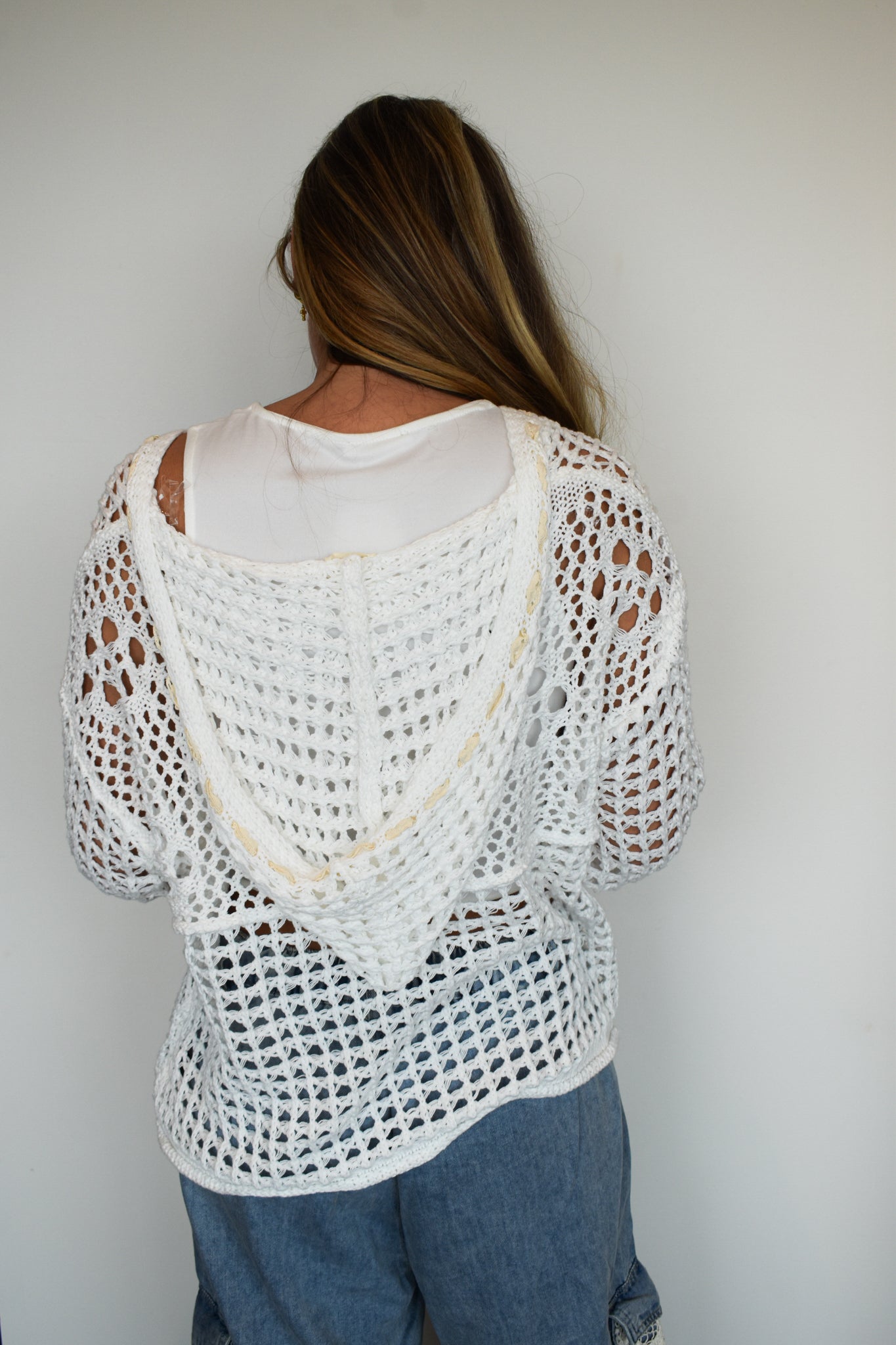 Open Knit Flag Pullover- White-140 - TOPS - LAYERS/OUTERWEAR-POL-[option4]-[option5]-[option6]-Leather & Lace Boutique Shop