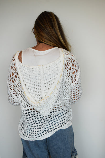 Open Knit Flag Pullover- White-140 - TOPS - LAYERS/OUTERWEAR-POL-[option4]-[option5]-[option6]-Leather & Lace Boutique Shop