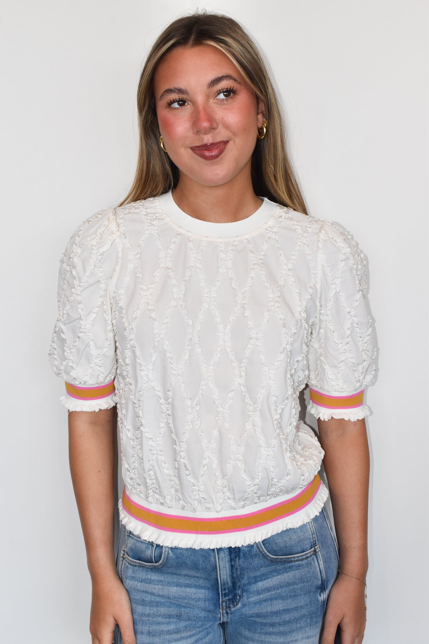 Jenna Diamond Textured Blouse-100 - TOPS - SHORT SLEEVE/SLEEVELESS-VOY-[option4]-[option5]-[option6]-Leather & Lace Boutique Shop