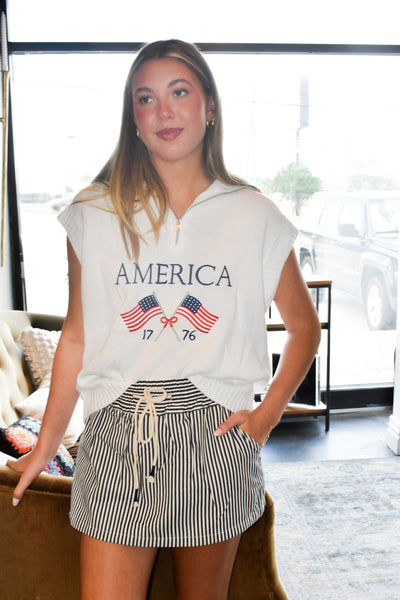 America Sleeveless Half-Zip Sweater Top-130 - TOPS - SWEATERS/SWEATSHIRTS-MUSTARD SEED-[option4]-[option5]-[option6]-Leather & Lace Boutique Shop